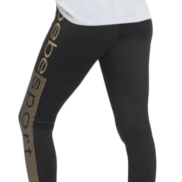 Bebe Soort  black Rose gold sparkle side Logo high waisted leggings Sz L - Picture 10 of 10